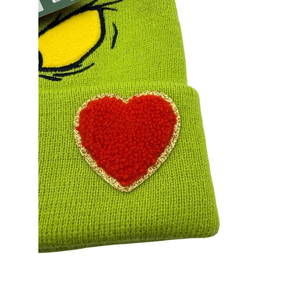 NEW How Grinch Stole Christmas Dr. Seuss Green Christmas Beanie Hat Heart Pom - Picture 8 of 9